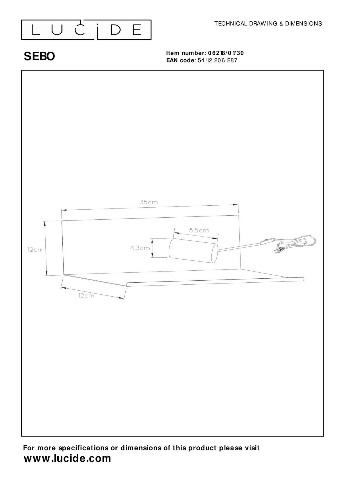 Wandleuchte 06218/01/30 Sebo - Schwarz, Design, Metall (37/12.5/13cm) - Lucide