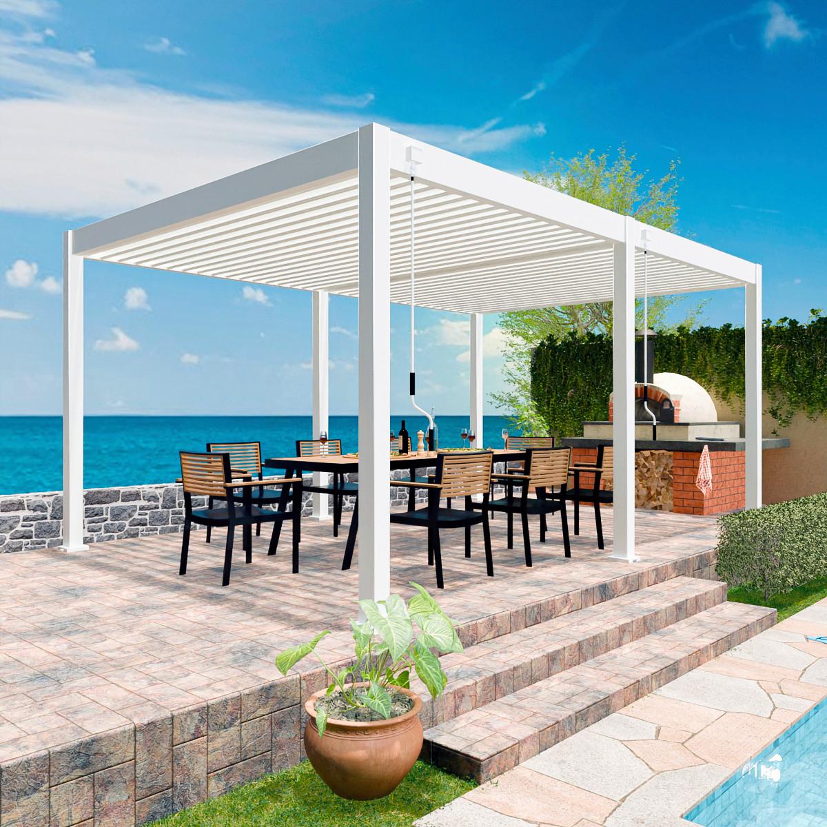 Pergola Superior, Bela, 3x6m - bela/visoki sijaj, Basics, kovina (300/255/600cm) - Gardenson