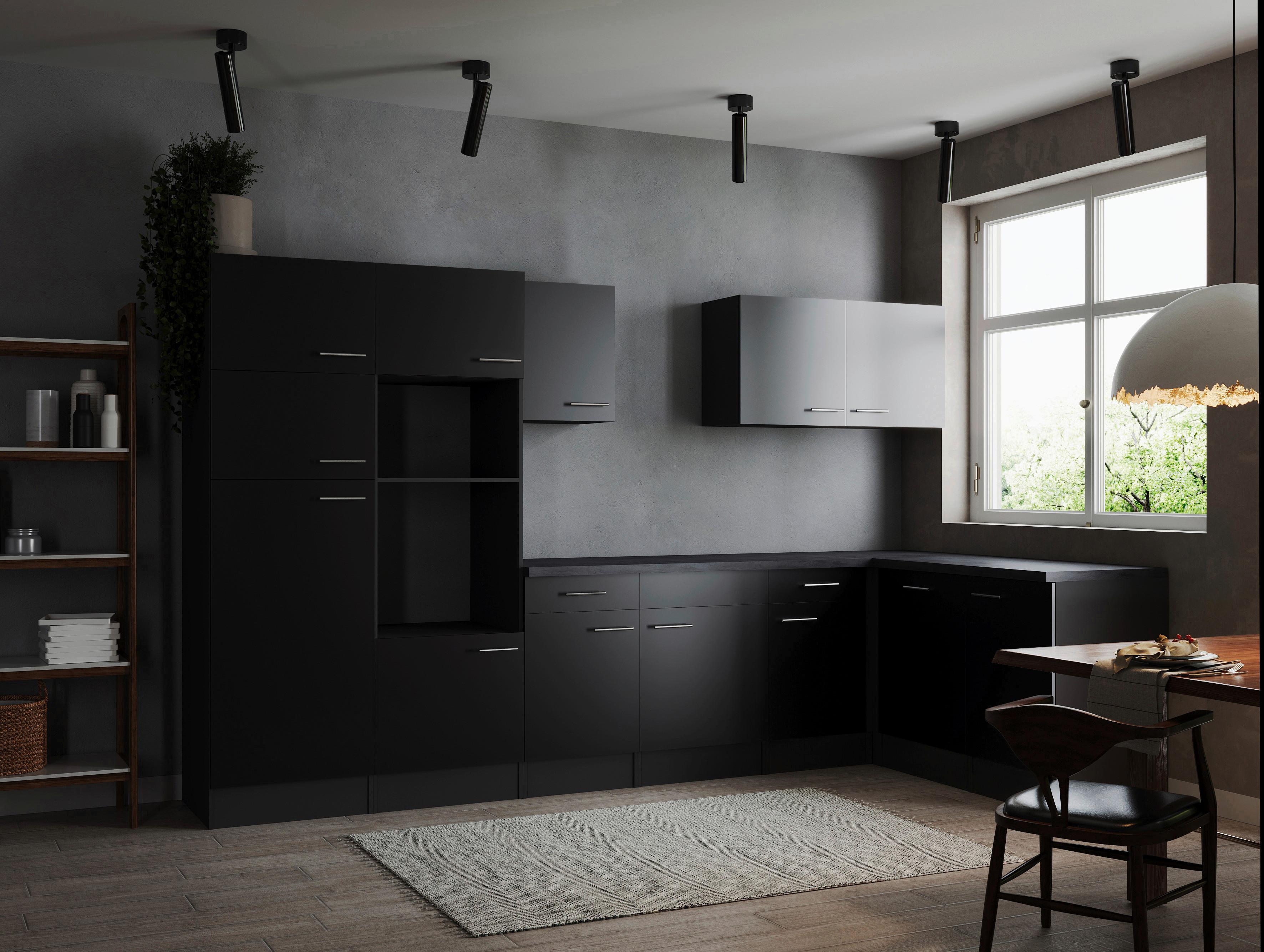 Kotna Kuhinja Brez Aparatov Oliver, 340x172cm - srebrne barve/črna, Design, kovina/leseni material (340/172cm) - Respekta