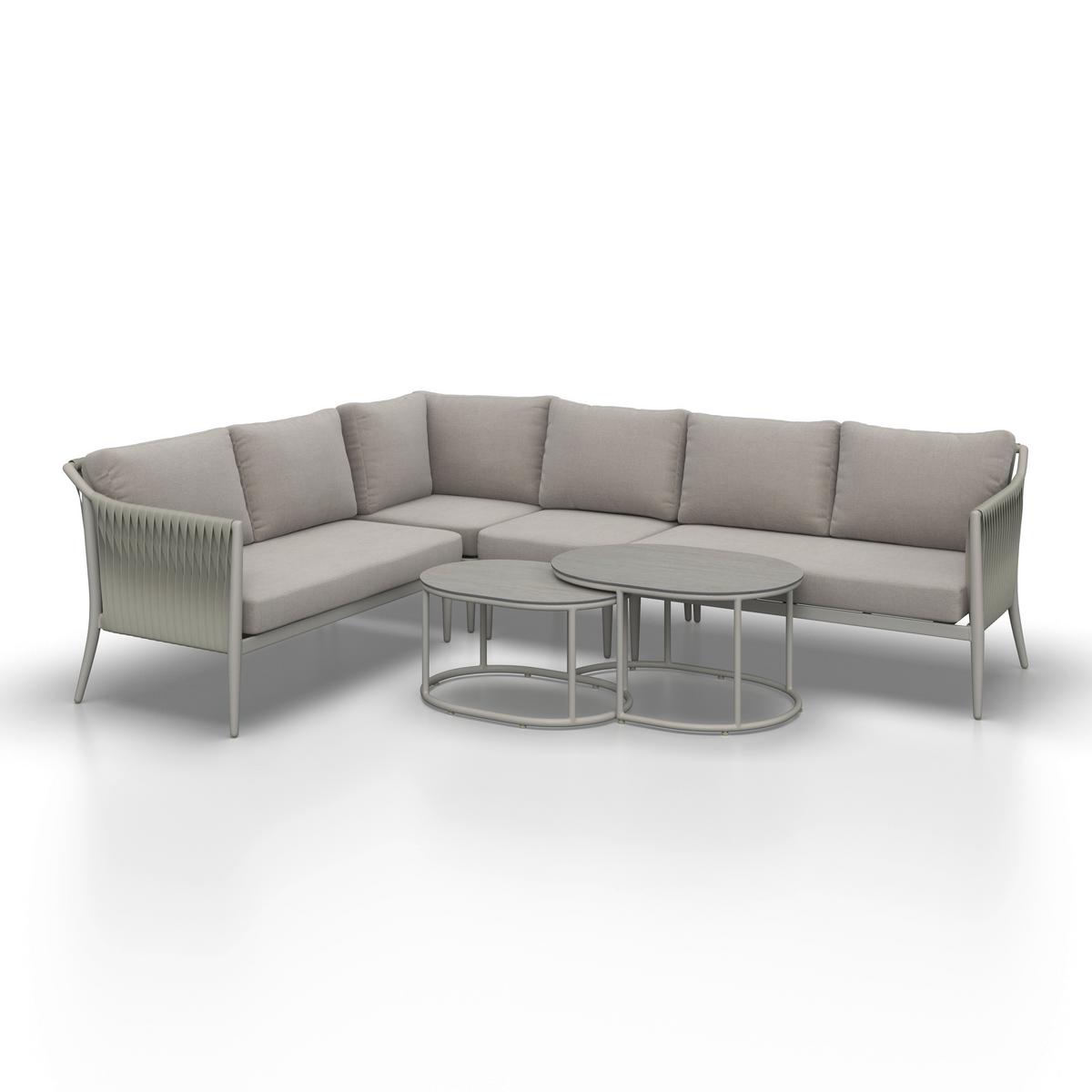 Loungegarnitur Alvina Outdoorstoff/Metall +Abdeckung - Creme, MODERN, Kunststoff/Textil (259/74/199cm) - Bessagi Garden