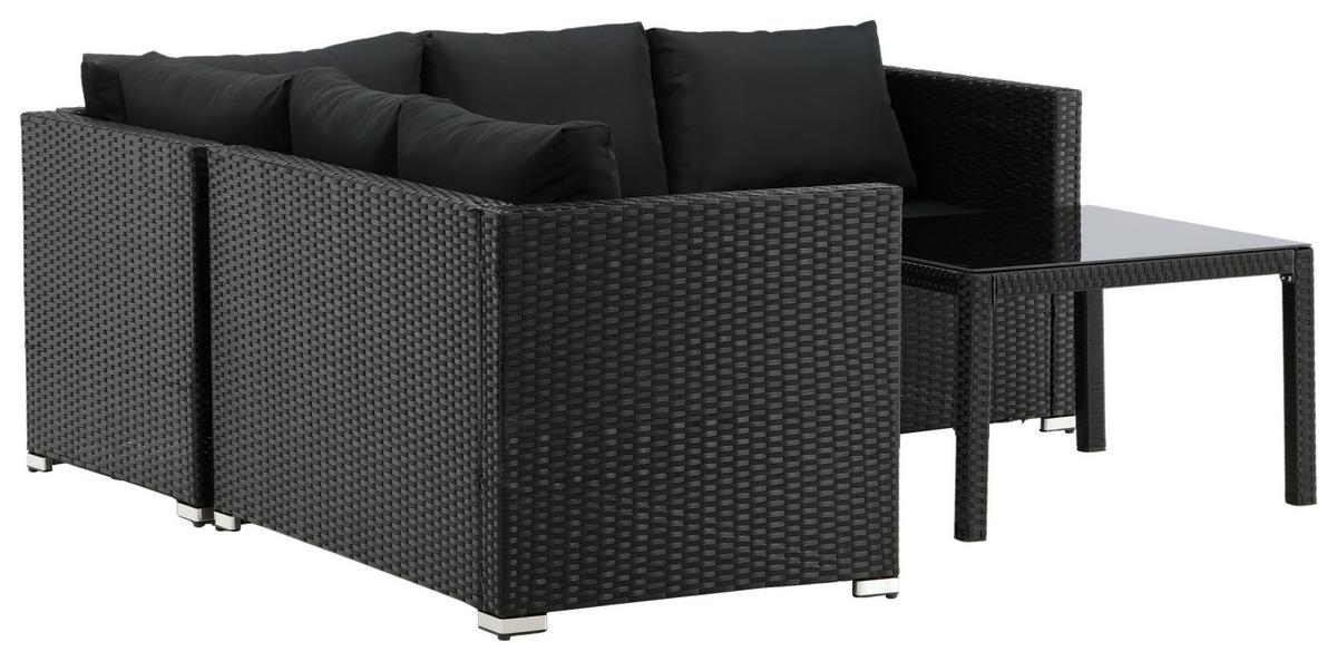 Loungegarnitur Kuba Schwarz - Schwarz, KONVENTIONELL, Glas/Kunststoff - Gardenson