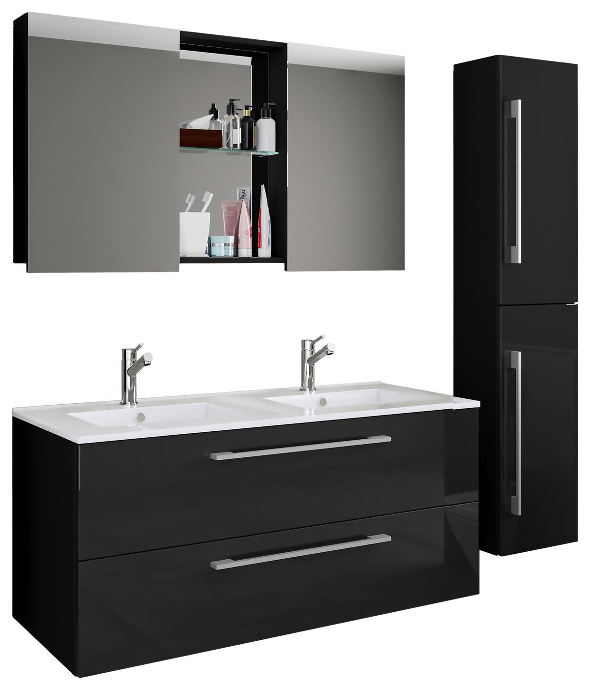 Badezimmer Budasi 4-tlg. ca. 145 cm Schwarz - Schwarz/Alufarben, MODERN, Keramik/Holzwerkstoff (145cm) - MID.YOU