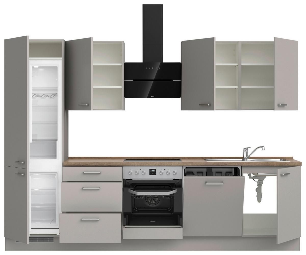 Küchenblock Touch High m. Geräten Grau - Eiche dunkel/Edelstahlfarben, MODERN, Holzwerkstoff/Metall (300cm) - Nobilia