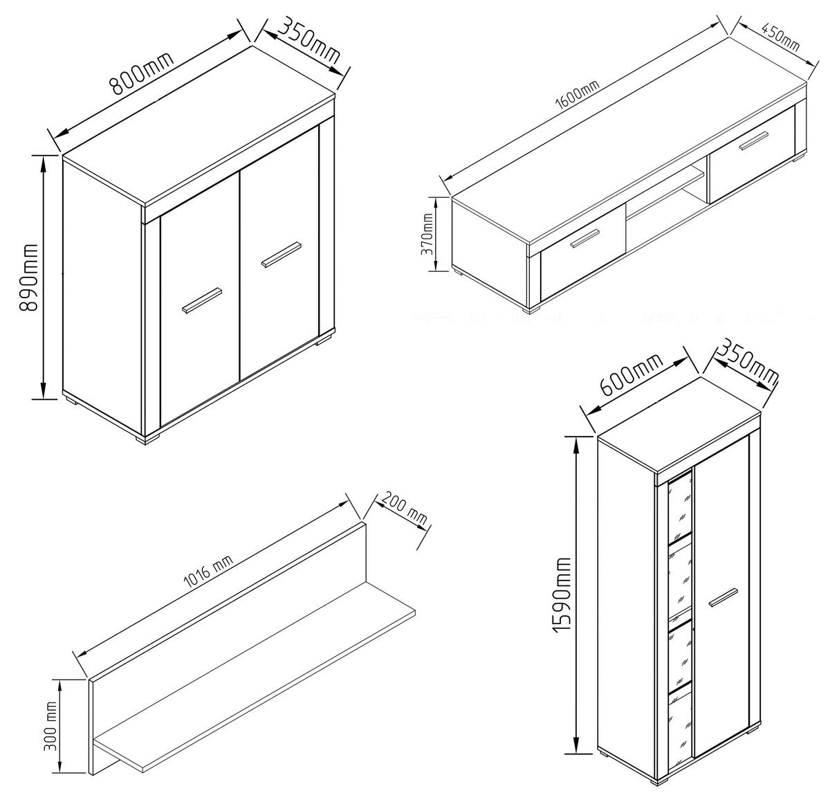 WOHNWAND USILO XL WW - Honigeiche/Weiss, Design, Glas/Holzwerkstoff (300/159/37cm) - MID.YOU