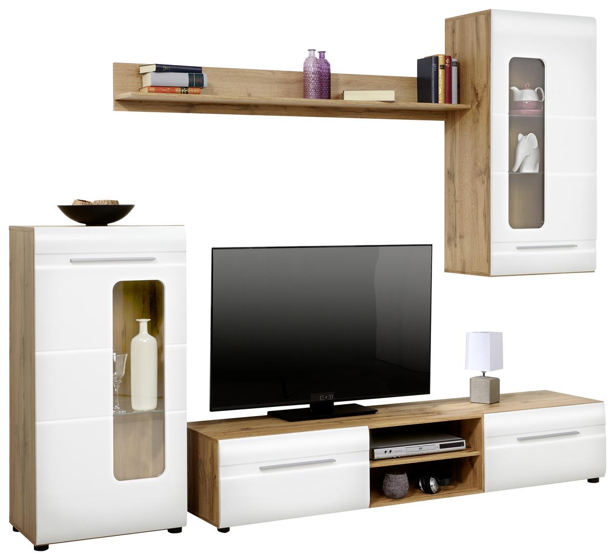 Mobilier cameră de zi Bailamos - alb/culoare lemn stejar, Modern, material pe bază de lemn (235/199,1/41,6cm) - Modern Living