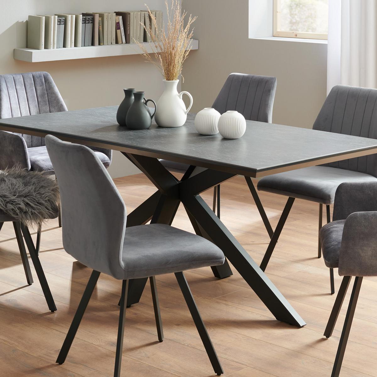 Jedilna Miza Steve, Črna, Keramična Plošča, 180x90 - črna, Moderno, kovina/leseni material (180/76/90cm)