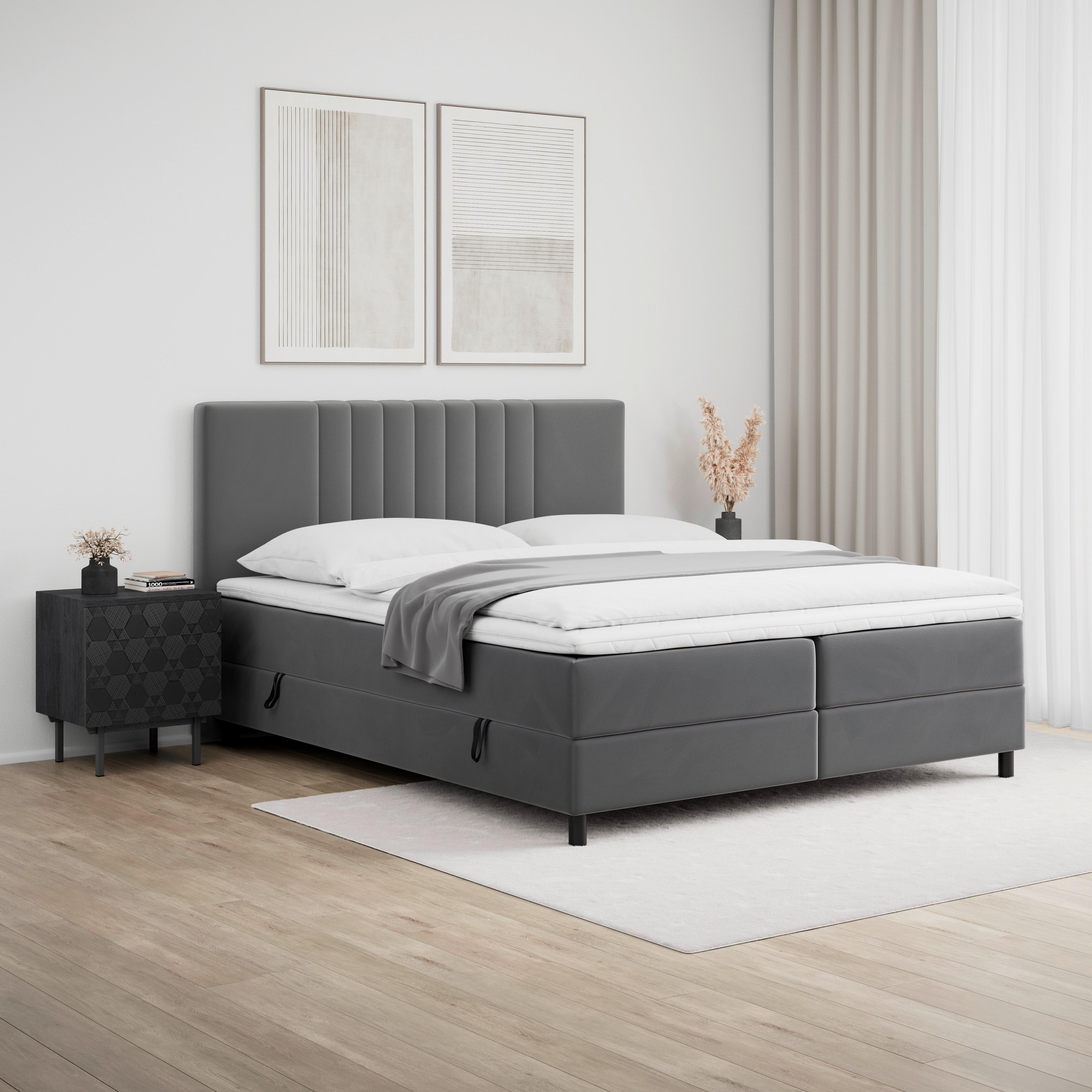 Postelja Boxspring Roma, Temno Siva, 180x200 - siva/črna, Moderno, kovina/tekstil (180/200cm) - Modern Living