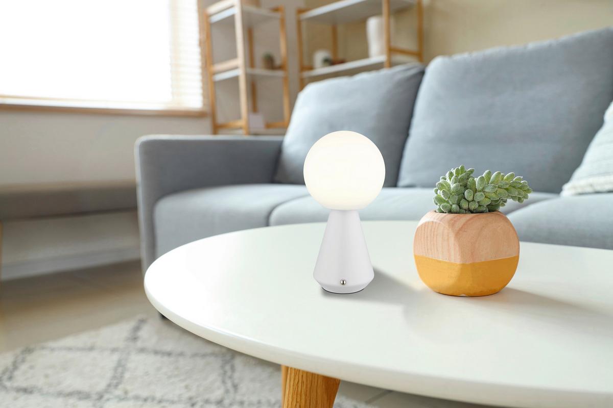 AKKU-TISCHLEUCHTE 21029W SORA - Weiss, Design, Kunststoff/Metall (12/23,5cm) - Globo