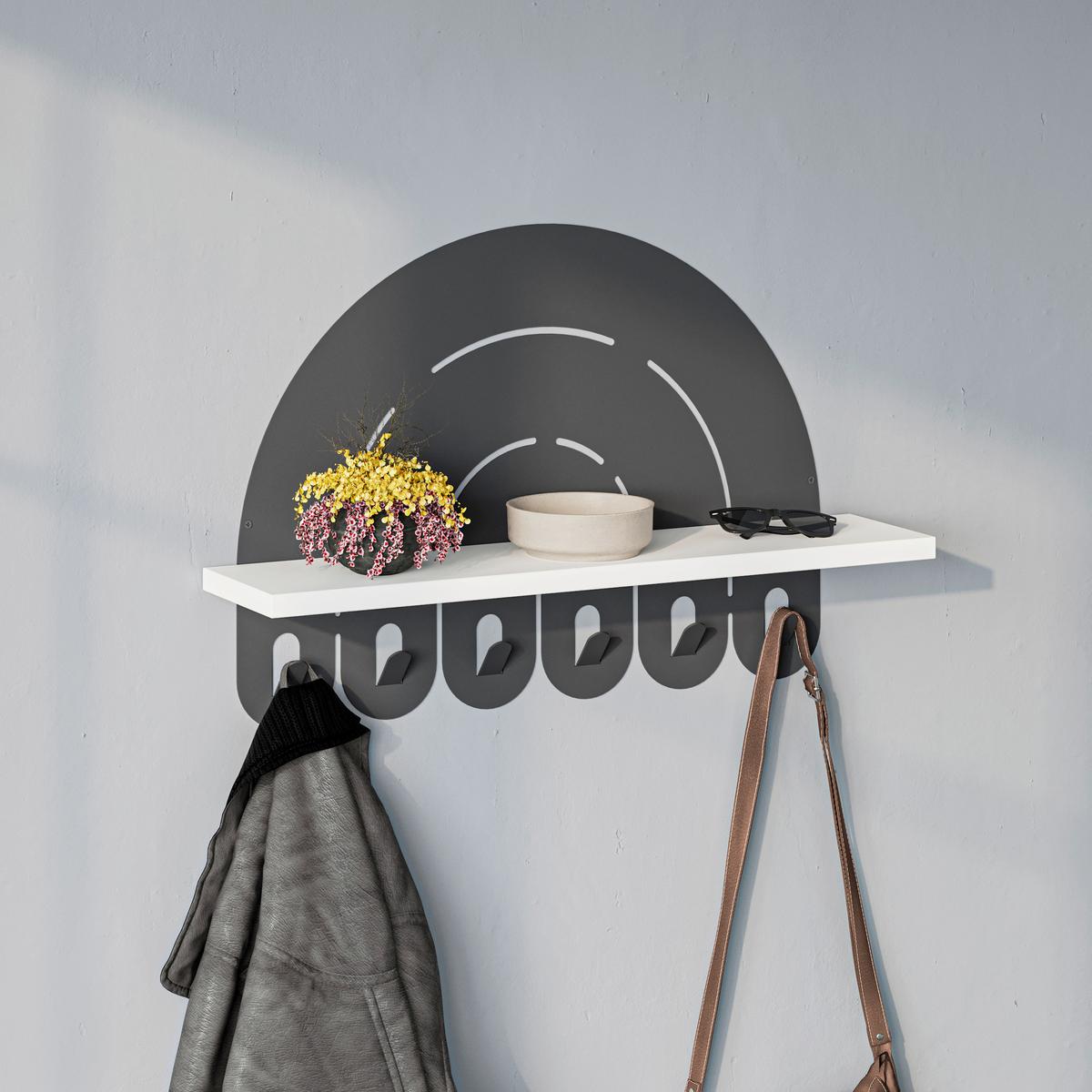 Wandgarderobe Rainbow ca. 60x40x14 cm Anthr./Weiß - Weiß, Design, Holzwerkstoff/Metall (60/40/14cm) - Livetastic