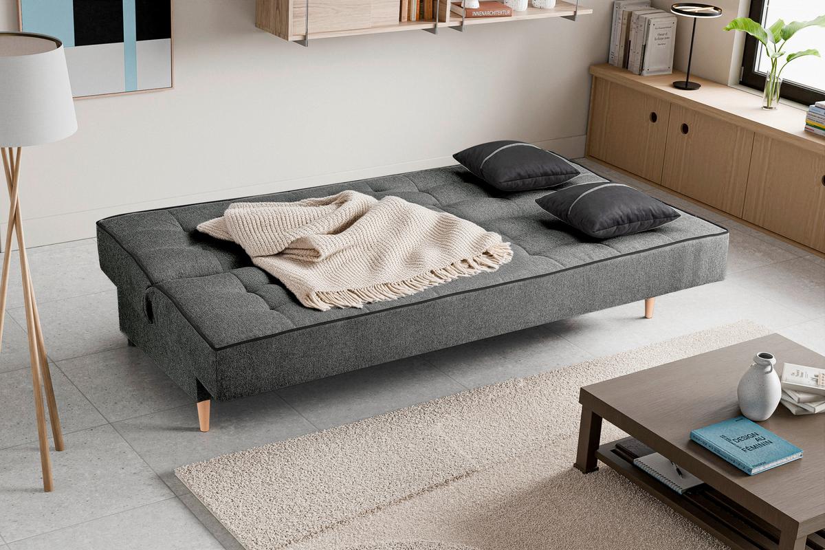 Schlafsofa Bono Grau - Hellbraun/Schwarz, Basics, Holz/Textil (199/91/91cm) - MID.YOU