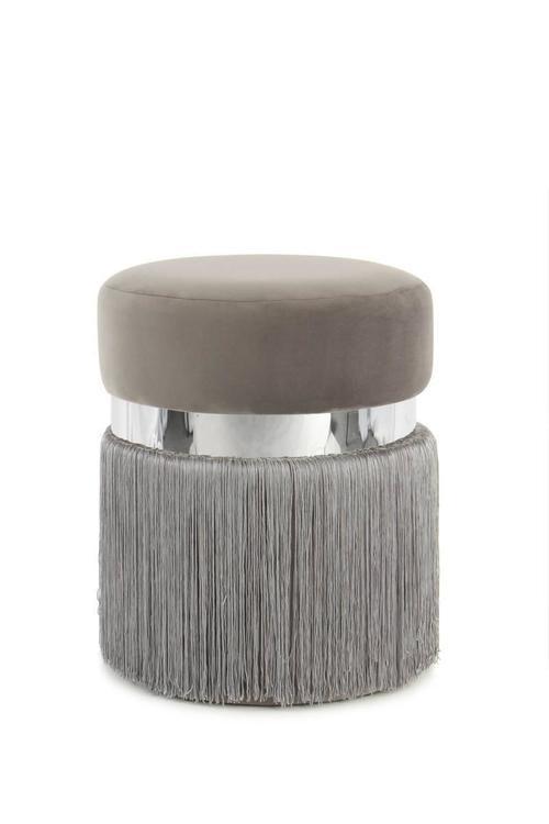 HOCKER Hocker in Grau mit Fransen - Silberfarben/Grau, Basics, Holzwerkstoff/Textil (38/45/38cm) - Kayoom