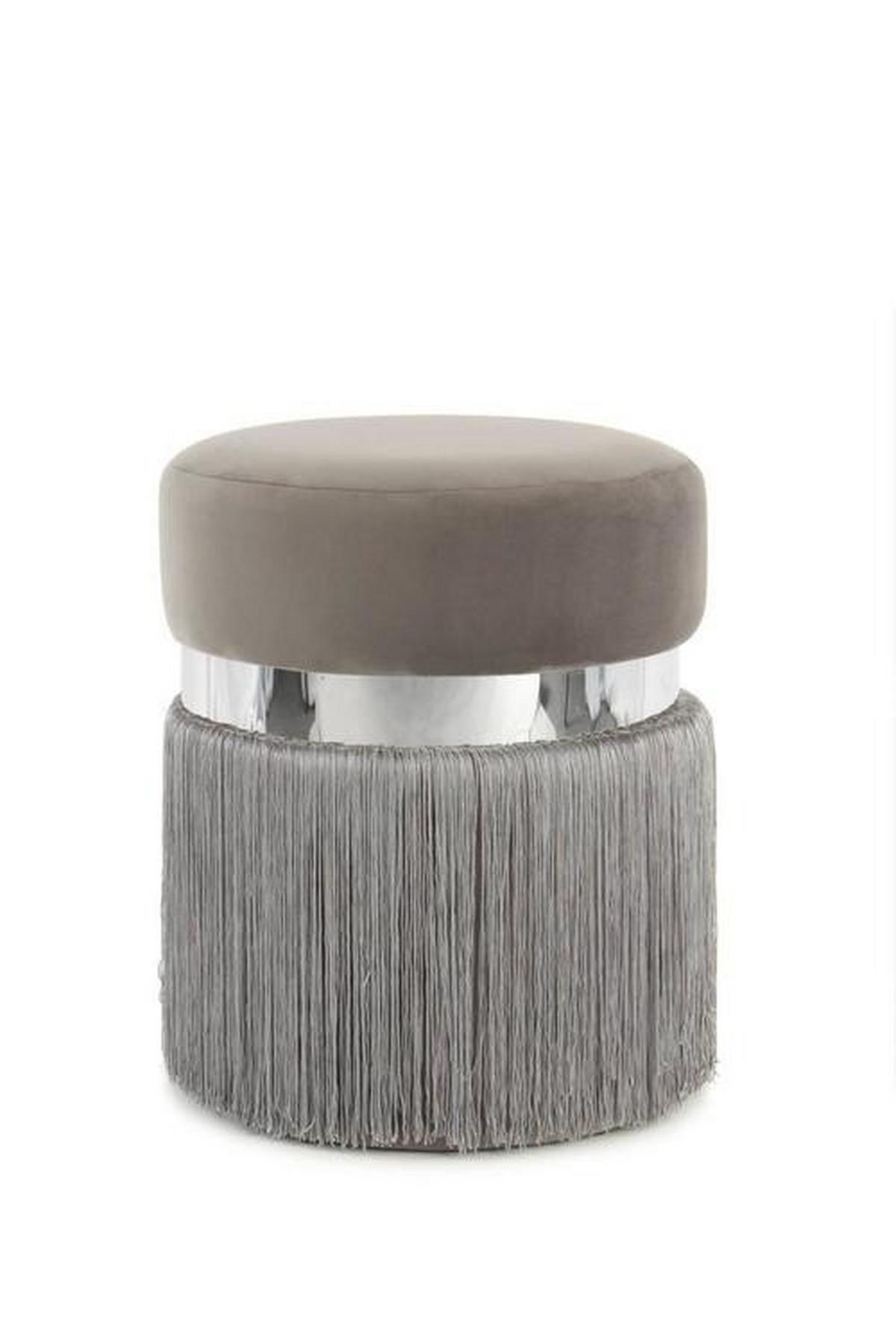 HOCKER Hocker in Grau mit Fransen - Silberfarben/Grau, Basics, Holzwerkstoff/Textil (38/45/38cm) - Kayoom