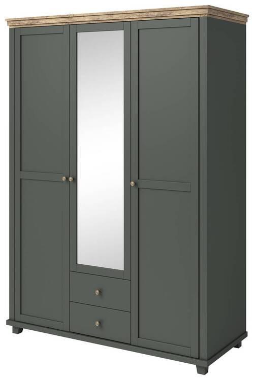 Ruhásszekrény Tükörrel Tevora - tölgyfa/zöld, Basics, faalapú anyag (154/216/62cm)