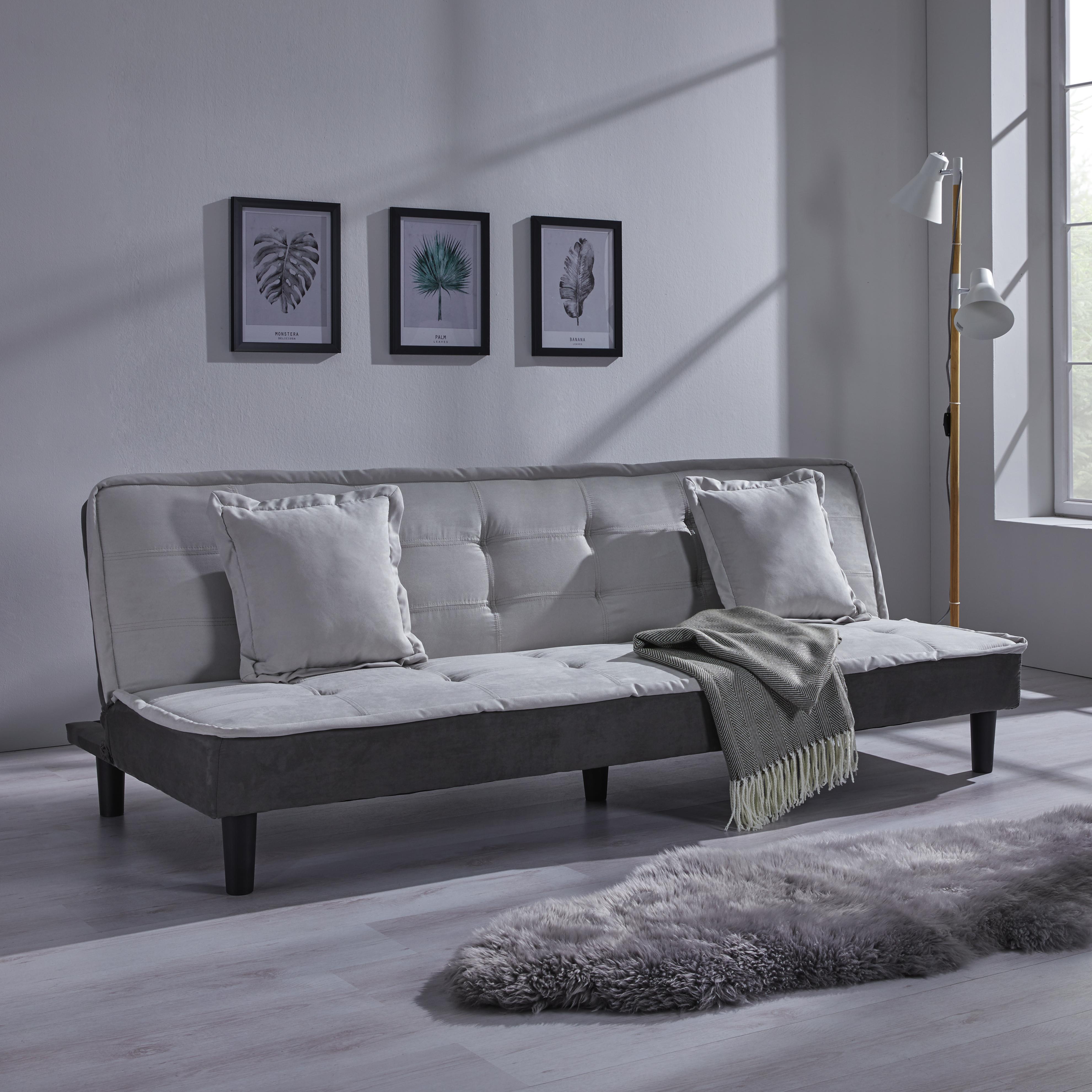 Sofa mit Schlaffunktion in Grau 'Babette' - Hellgrau/Schwarz, MODERN, Holz/Kunststoff (200/70/82cm) - Bessagi Home