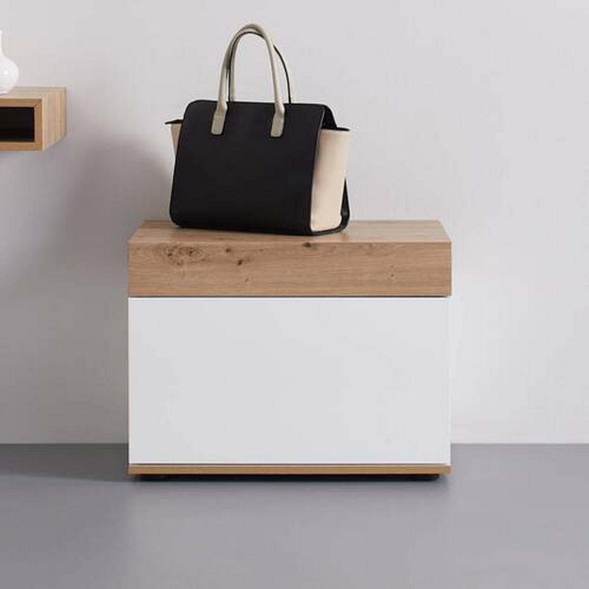 Schuhkipper Cara Weiß/Eichefarben MDF - Eichefarben/Weiß, MODERN (60/45/40cm) - Bessagi Home