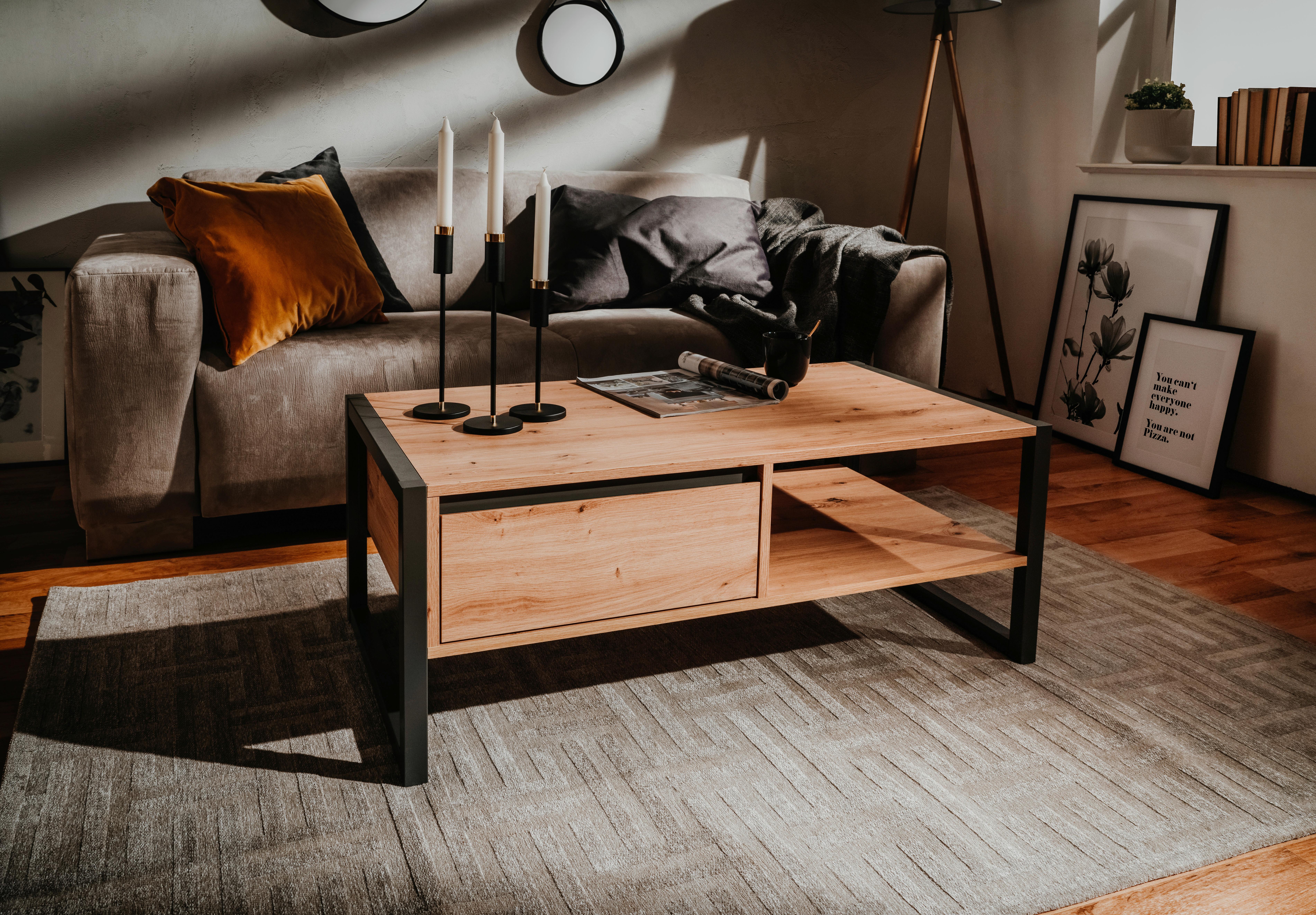 STOLIK KAWOWY DENVER 55 - kolor dębowy/antracytowy, Konventionell, materiał drewnopochodny (100/55/40cm) - MID.YOU