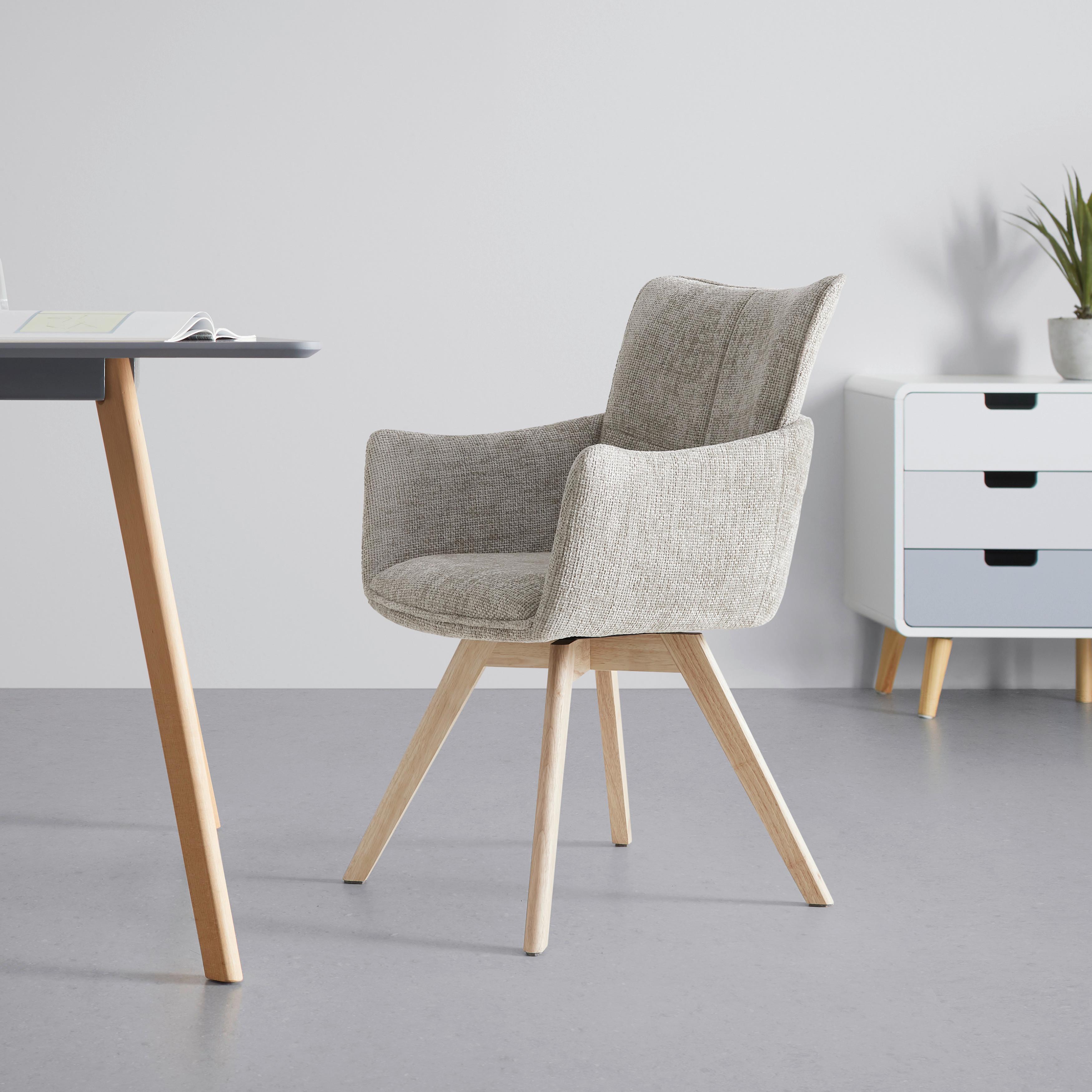 STOL MED ARMSTÖD TERESA - ljusgrå/naturfärgad, Modern, metall/trä (60/92,5/61cm) - Bessagi Home
