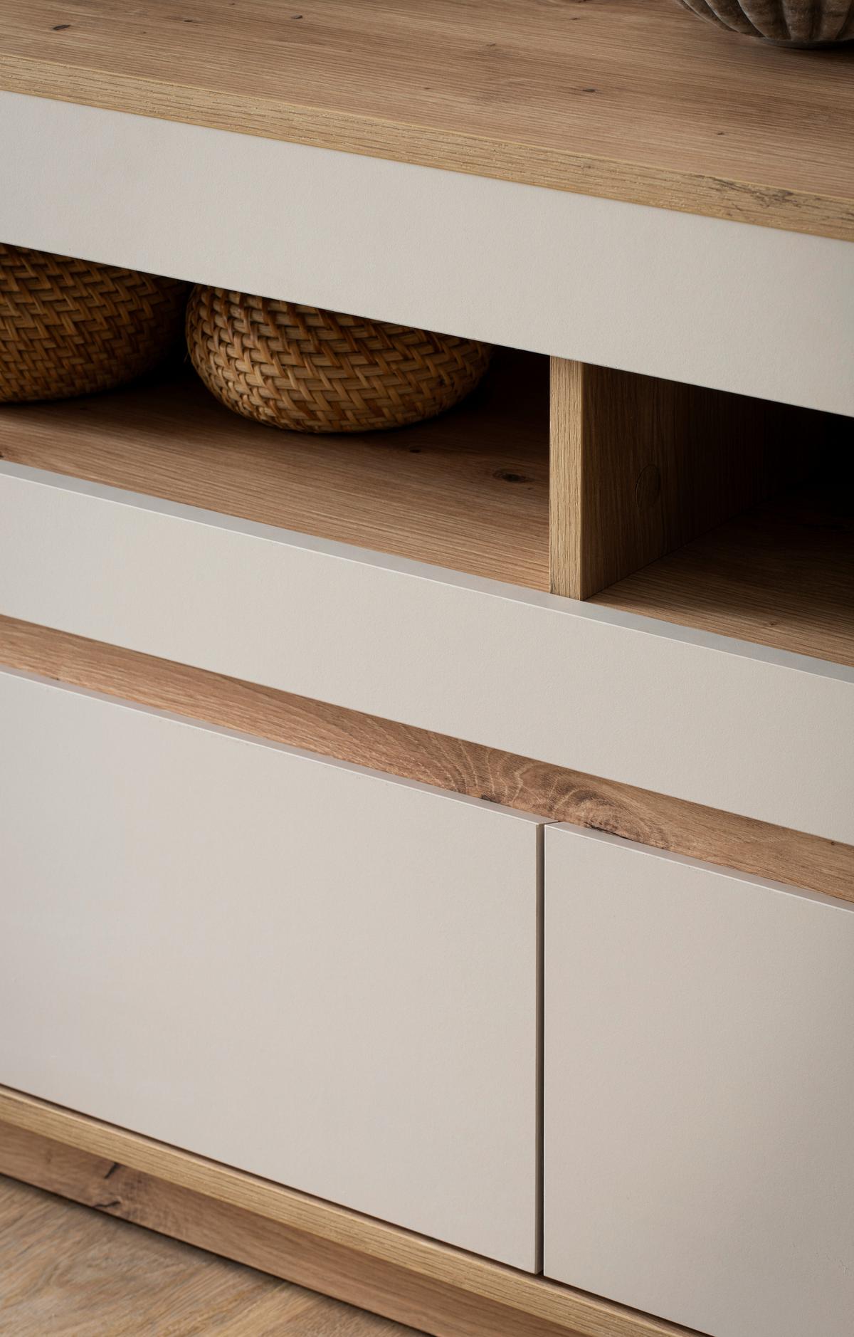 WOHNWAND SONORA - Kaschmir/Eiche Artisan, Design, Glas/Holzwerkstoff (292/205/40cm) - MID.YOU