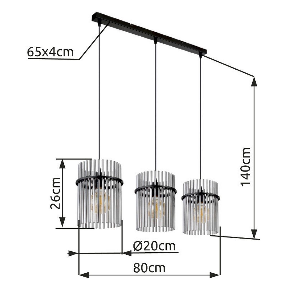 Függőlámpa 15698-3h Gorley - fekete/szürke, Design, műanyag/üveg (80/20/140cm) - Globo