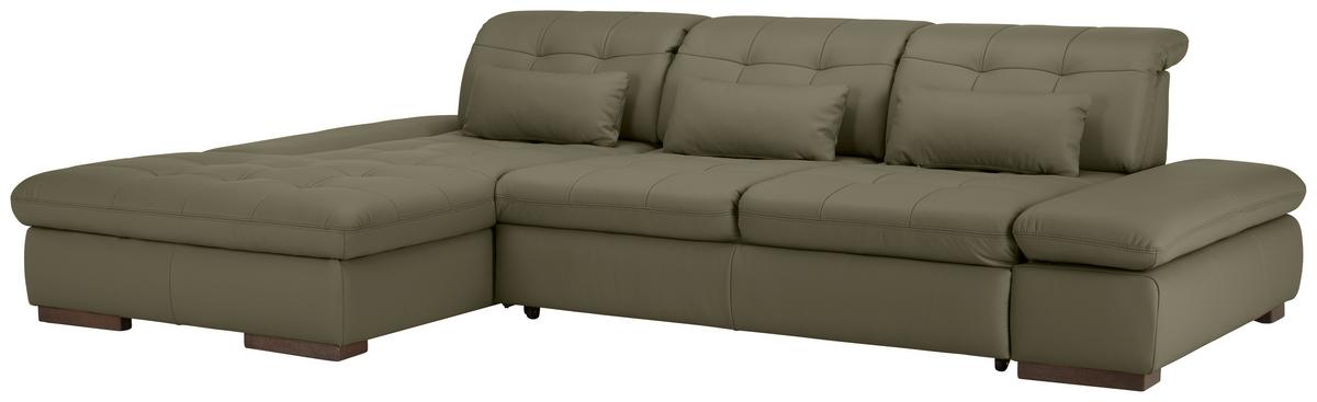 Wohnlandschaft Sanfino Leder Grau - Chromfarben/Grau, KONVENTIONELL, Leder/Metall (199/79-96/305cm) - Premium Living