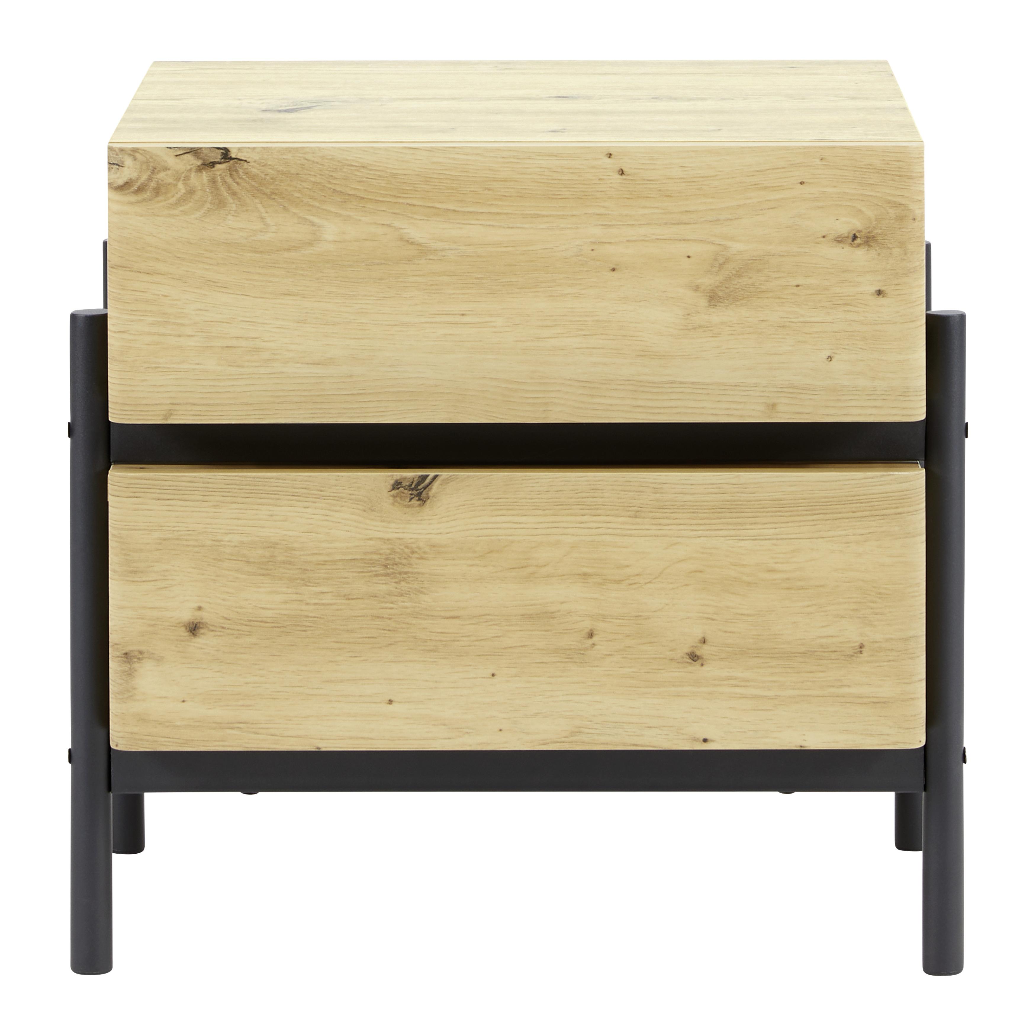 Nachtkästchen "Jasmina", eichefarben/schwarz - Eichefarben/Schwarz, MODERN, Holz/Metall (53/41,5/50cm) - Bessagi Home