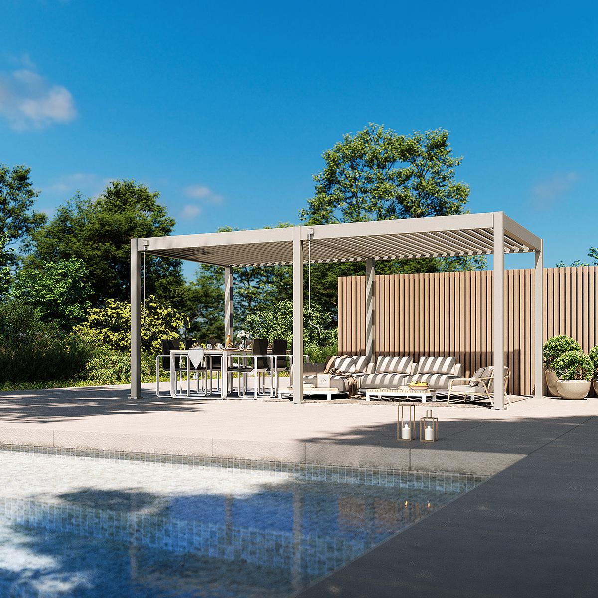 Pergola Trumof, Biserna Barva, 3x6m - biserna, Basics, kovina (300/255/600cm) - Gardenson