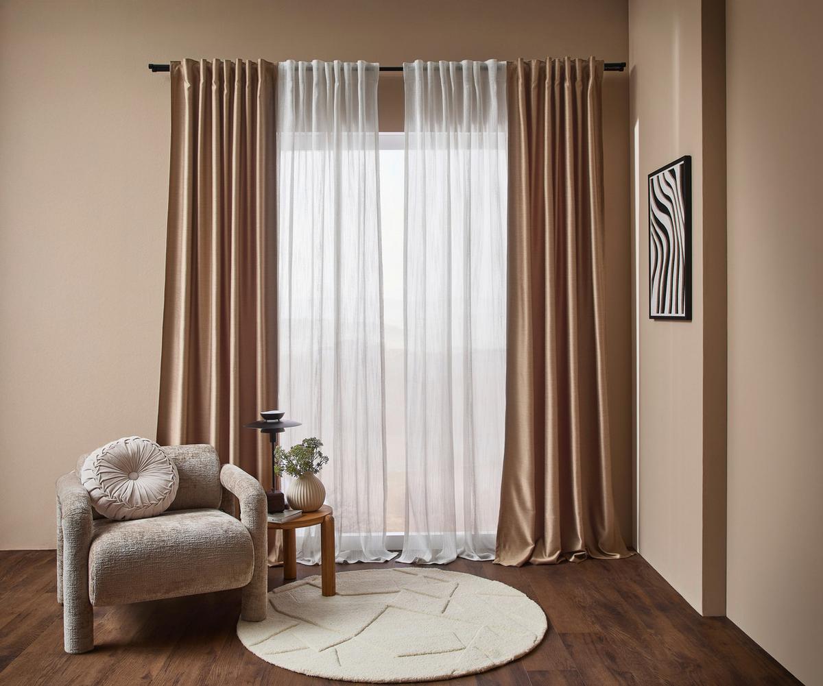 ZASŁONA GOTOWA ROVITA - brązowy, Design, tkanina (140/260cm) - Dieter Knoll