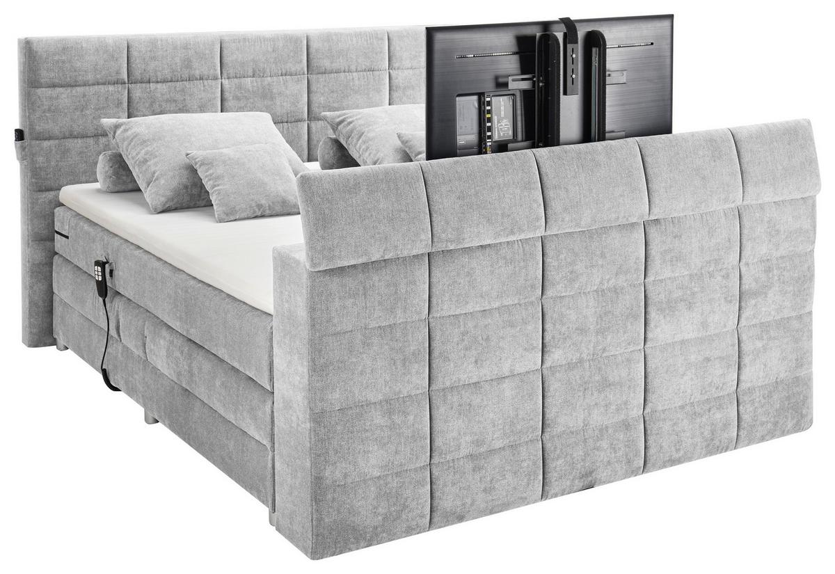 Boxspringbett Denver Silber ca. 180x200 cm mit Topper - Silberfarben, KONVENTIONELL, Textil (180/200cm) - Carryhome
