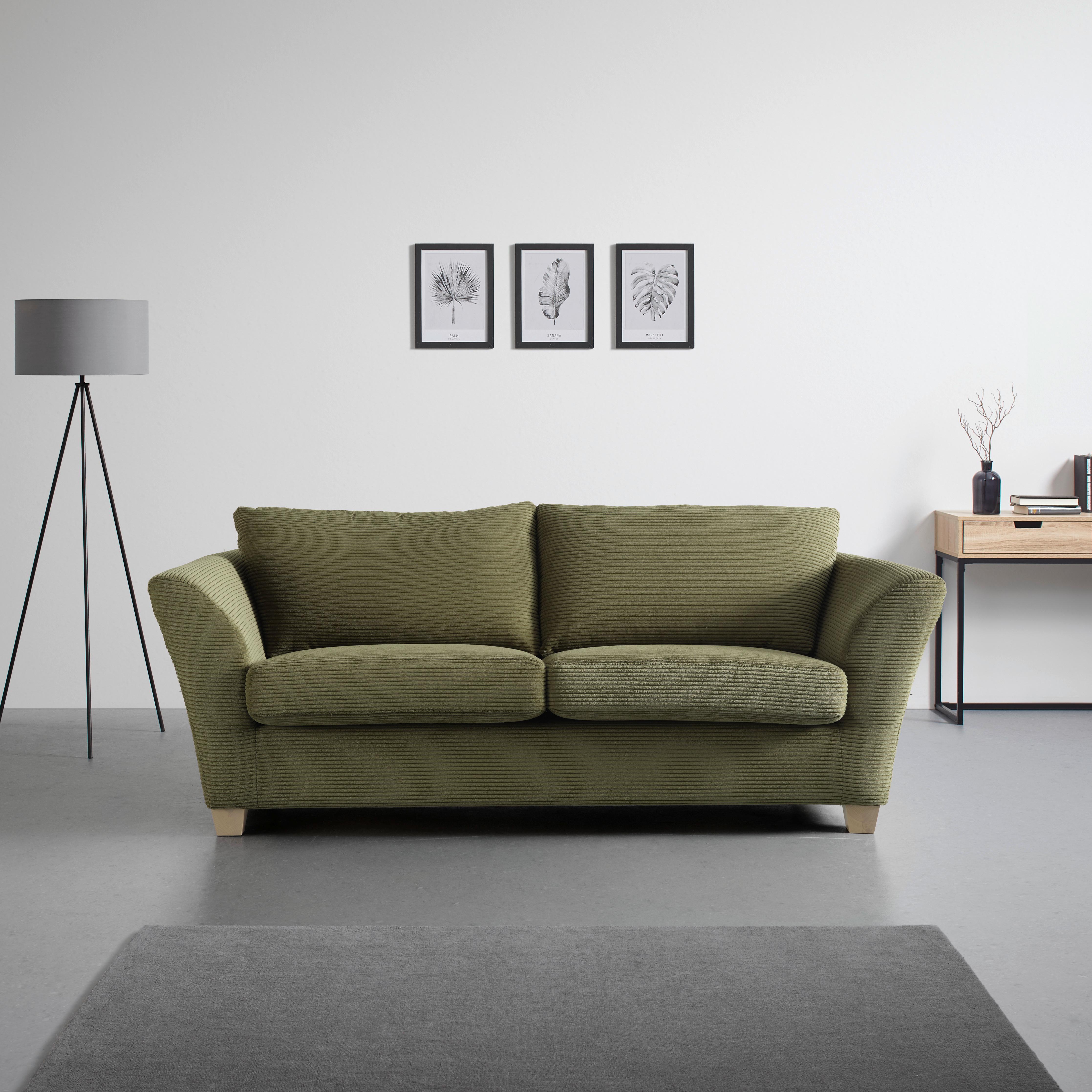 3-Sitzer-Sofa Devado Grün - Naturfarben/Grün, Holz/Textil (216/70-85/95cm) - Mömax