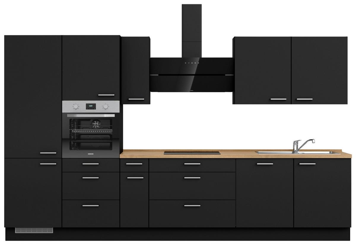 Küchenblock Touch High m. Geräten Schwarz - Edelstahlfarben/Eichefarben, MODERN, Holzwerkstoff/Metall (360cm) - Nobilia