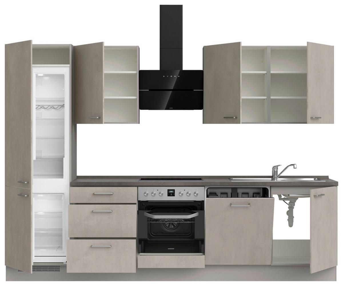 Küchenblock Riva High m. Geräten Grau - Schieferfarben/Edelstahlfarben, MODERN, Holzwerkstoff/Metall (300cm) - Nobilia