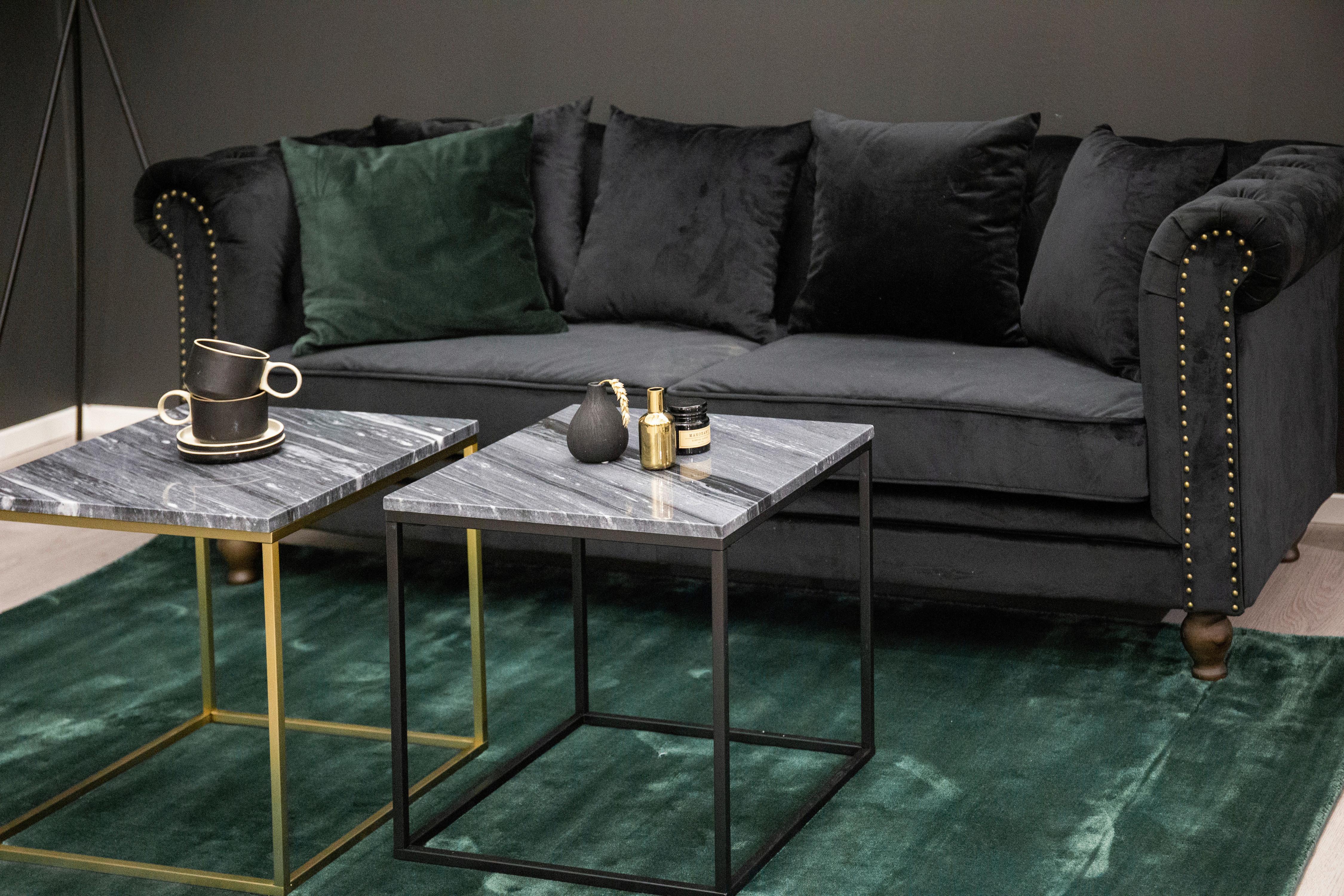 CHESTERFIELD-SOFA VELVET - Schwarz, Design, Textil (217/80/88cm) - Livetastic