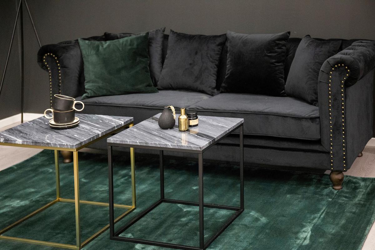 CHESTERFIELD-SOFA VELVET - Schwarz, Design, Textil (217/80/88cm) - Livetastic