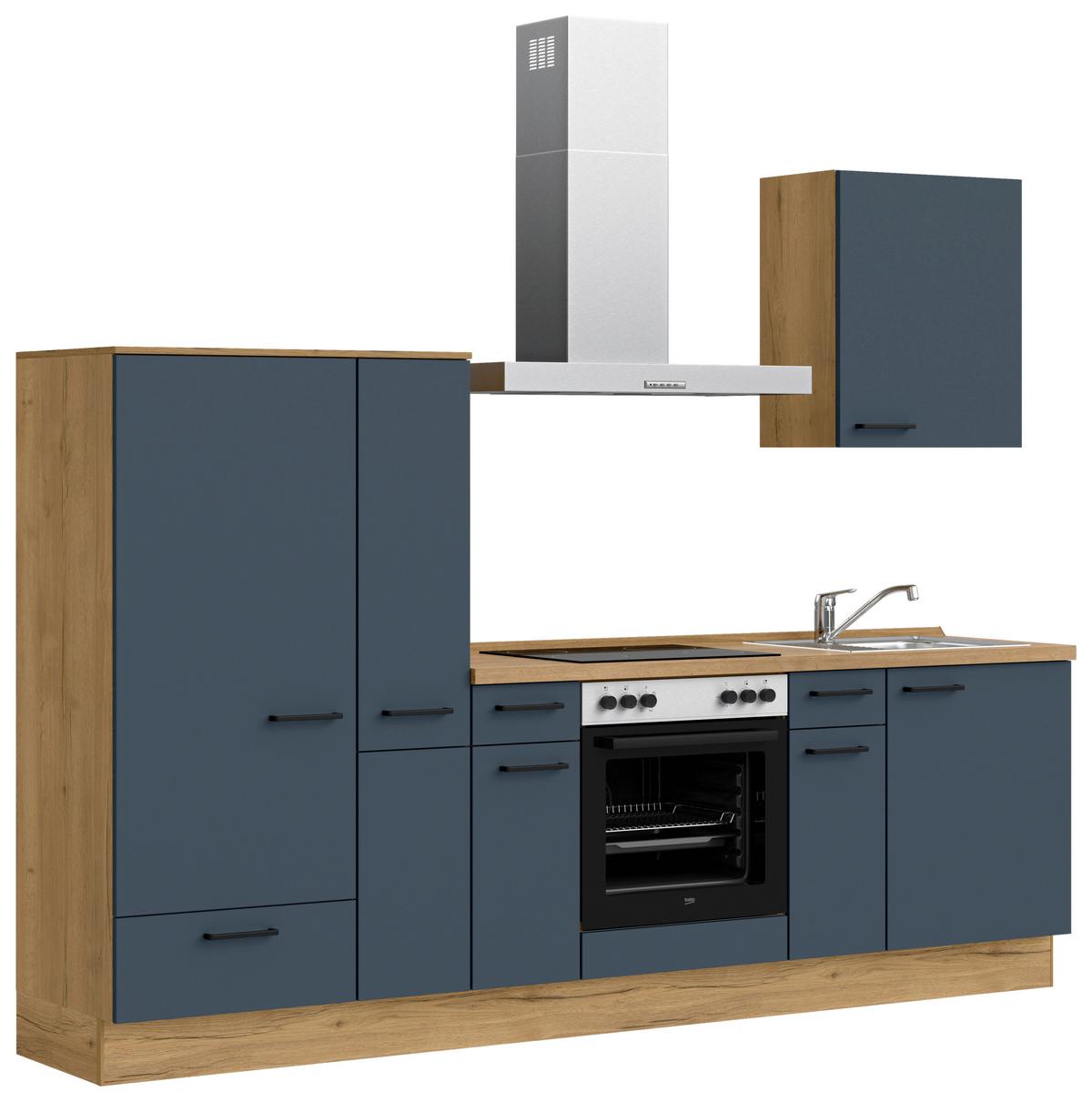 Küchenblock Easytouch Low m. Geräten Dunkelblau - Eichefarben/Schwarz, MODERN, Holzwerkstoff/Metall (270cm) - Nobilia