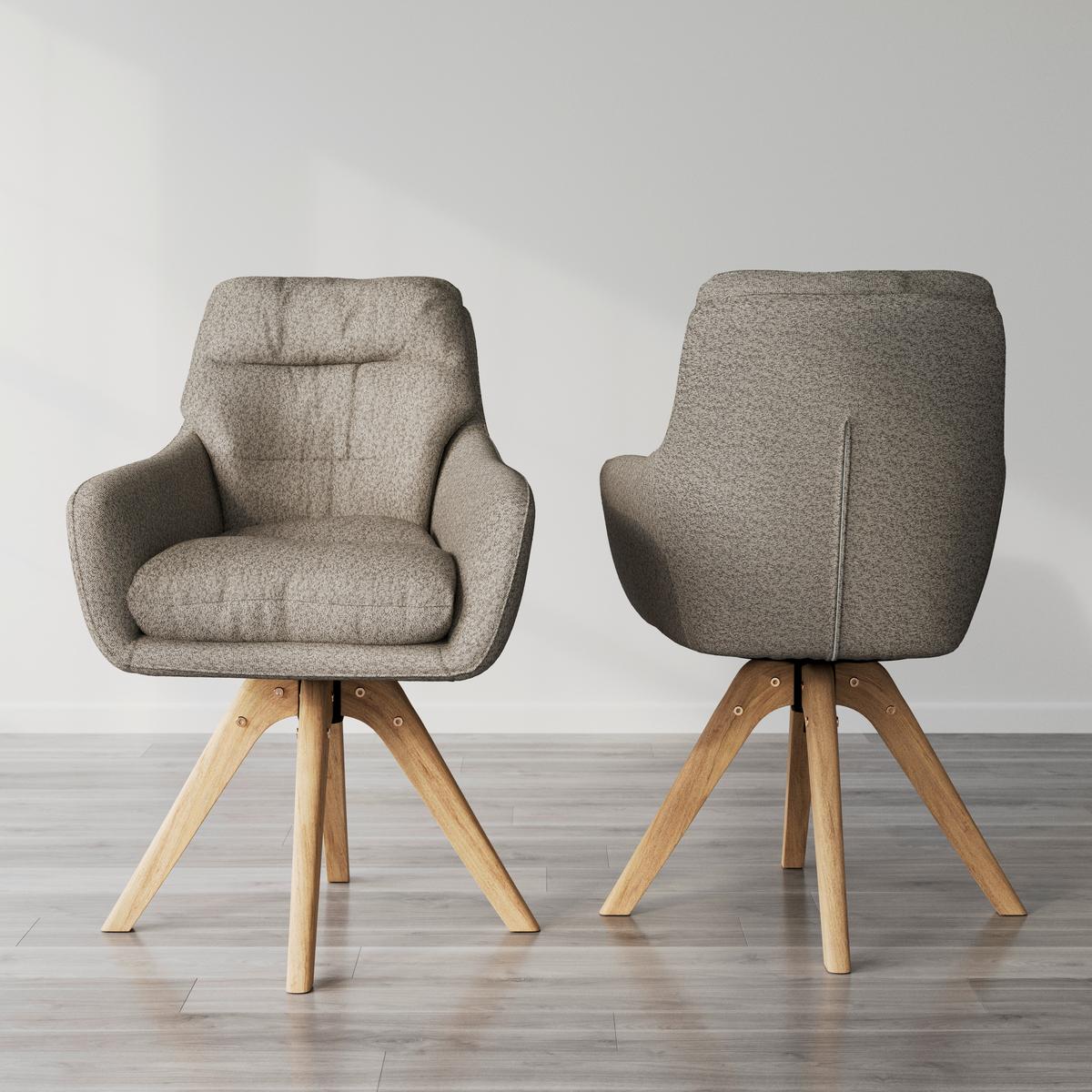 Armlehnstuhl Juana Hellgrau Bouclé Drehbar Gepolstert - Beige/Hellgrau, MODERN, Holz/Textil (61/93/65cm) - Bessagi Home