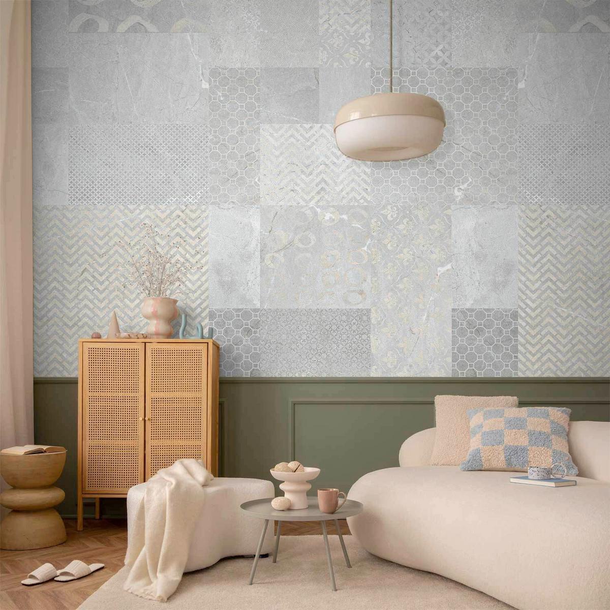 Fototapeta Tiles, 200x140cm - siva/bež, Trendi, tekstil (200/140cm) - artgeist