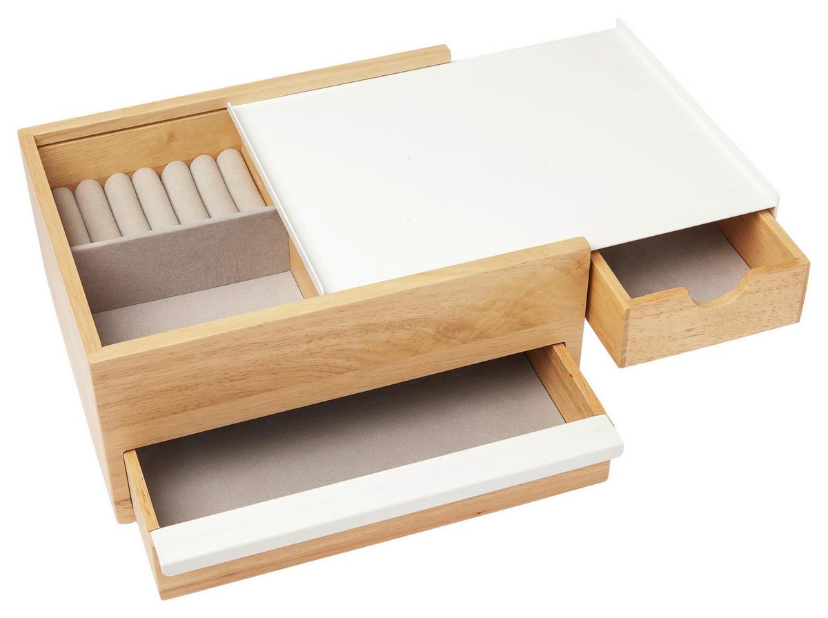 Schmuckbox Weiß/Naturfarben - Naturfarben/Weiß, Design, Holz/Metall (22,1/11,9/25,9cm) - Umbra
