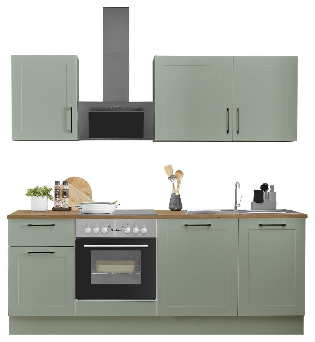 Konyhablokk Gépek Nélkül Marseille Z 220 Green2 - fekete/Artisan tölgy, Design, faalapú anyag/fém (220cm) - MID.YOU