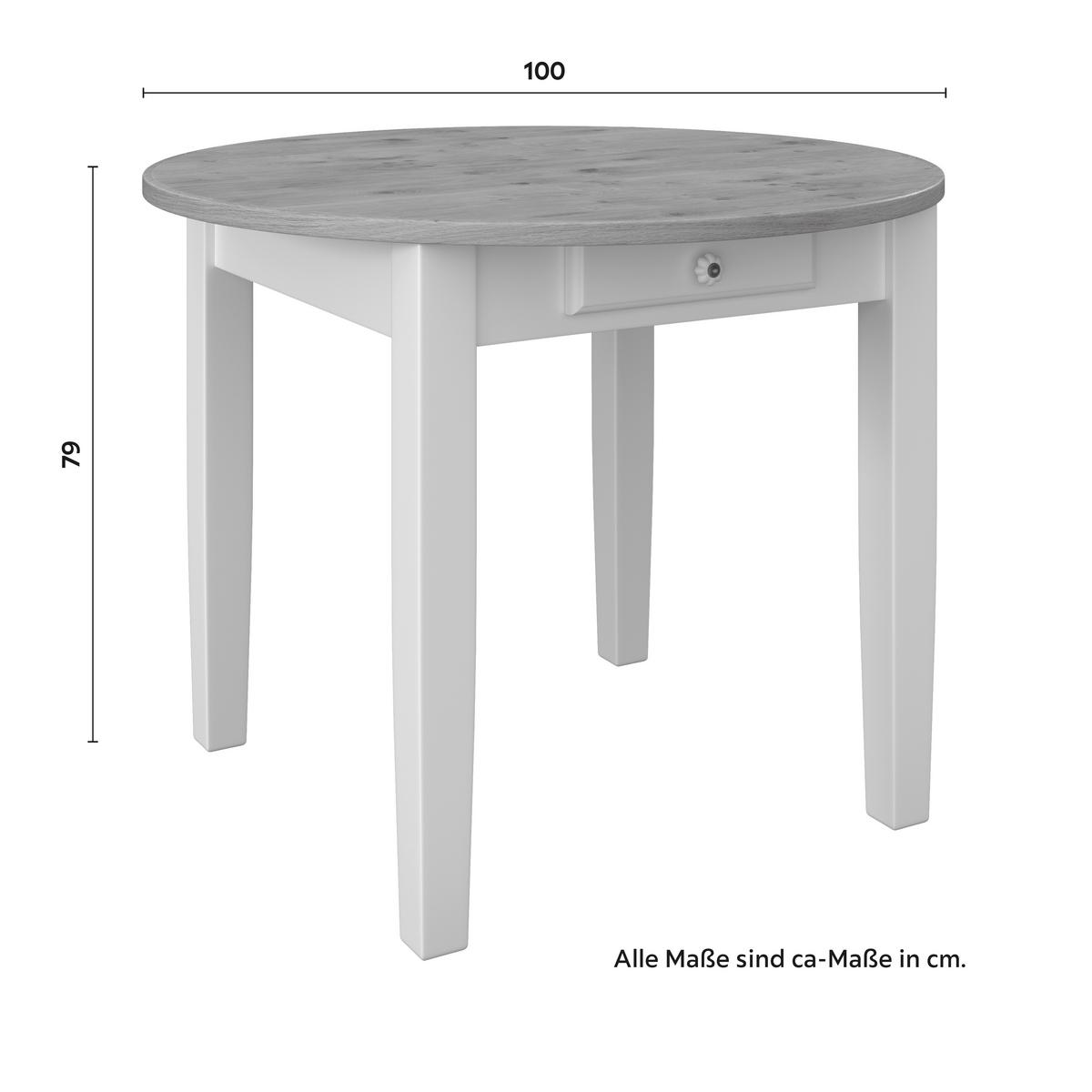 Esstisch Camden in Holz Kiefer massiv ca. Ø100 cm - Weiß/Kieferfarben, MODERN, Holz/Holzwerkstoff (100/79/100cm) - Bessagi Home