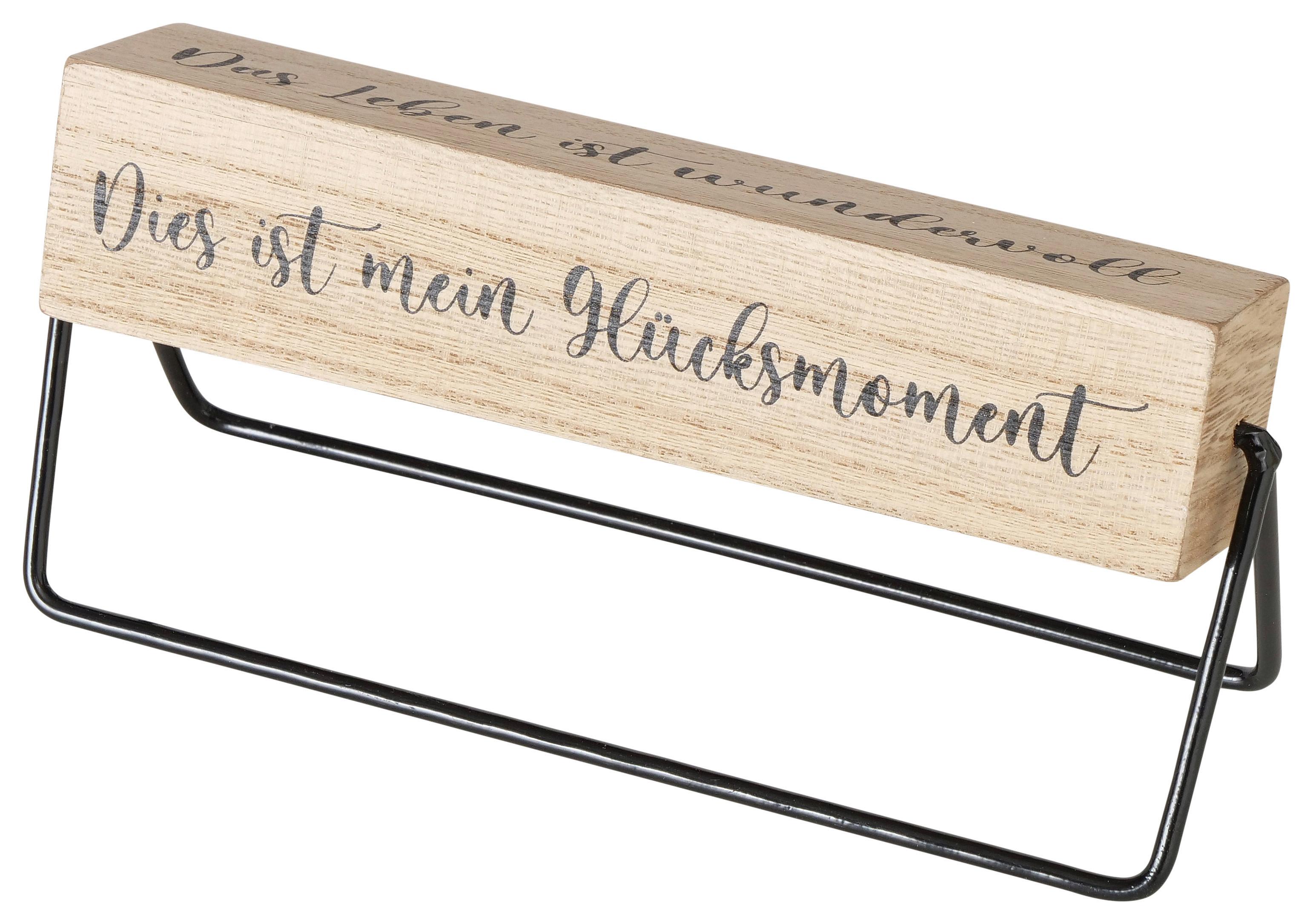 Dekoschild Glücksmoment II in Naturfarben/Schwarz - Schwarz/Naturfarben, Basics, Holz/Metall (20/9/7cm) - Modern Living