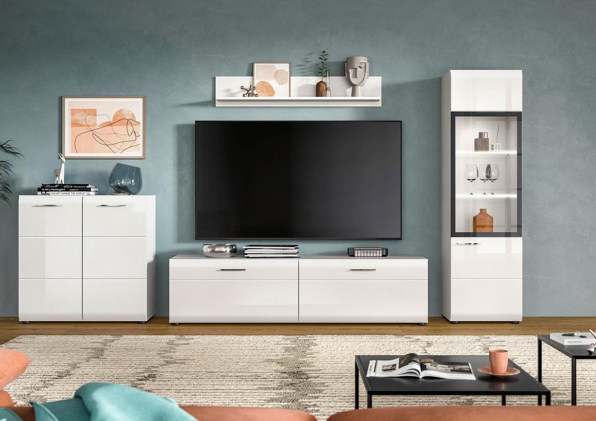 Dnevni Regal Ice, Bela Visok Sijaj, 4-Delni - srebrne barve/črna, Design, umetna masa/steklo (305/160/41cm) - Livetastic