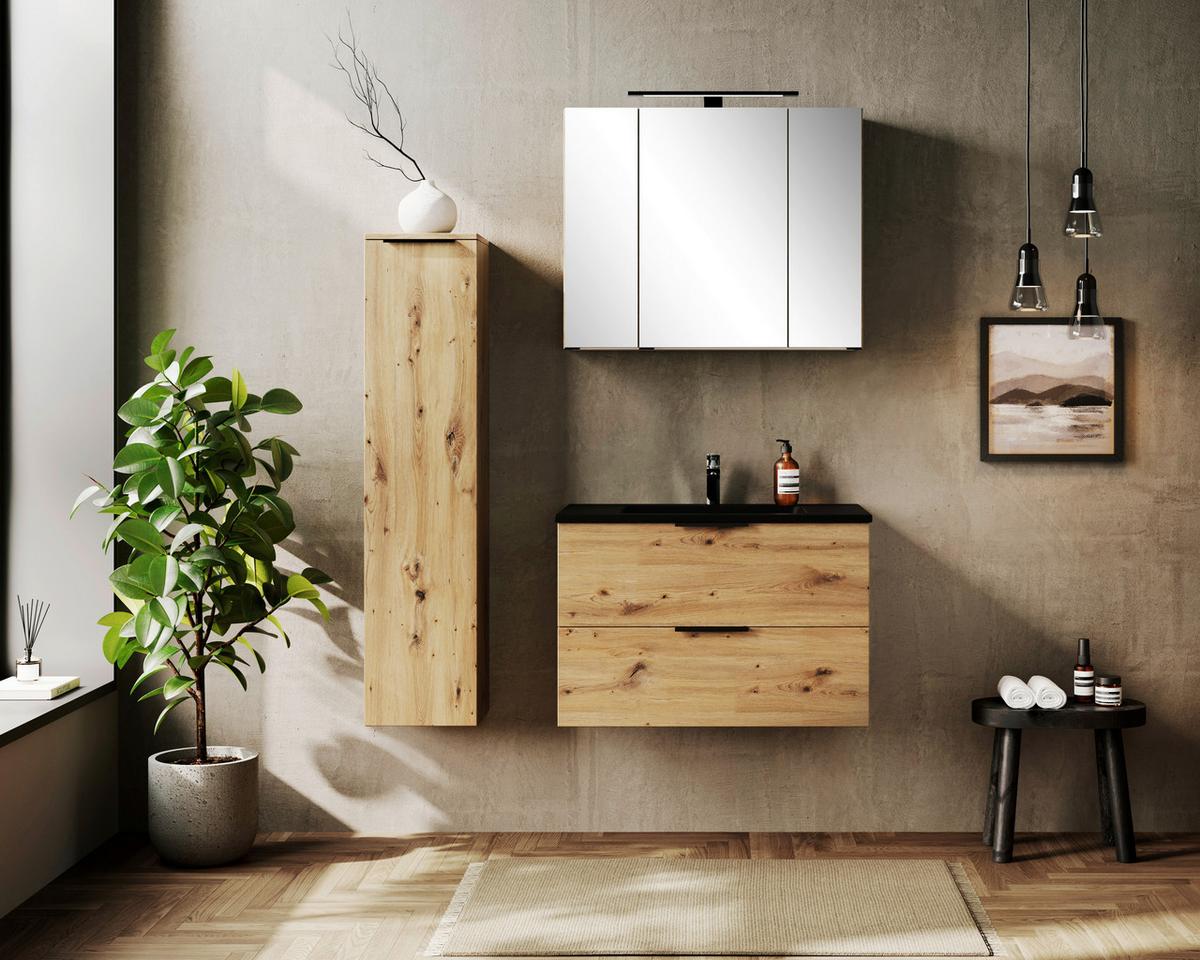 Spiegelschrank Sevilla ca. 80x64 cm Eiche Artisan - Schwarz/Eiche Artisan, MODERN, Glas/Holzwerkstoff (80/64/20cm) - Held