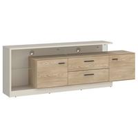 Comodă TV LAGOON - cașmir/culoare lemn stejar, Modern, sticlă/material pe bază de lemn (191,5/65,5/39,9cm) - Modern Living