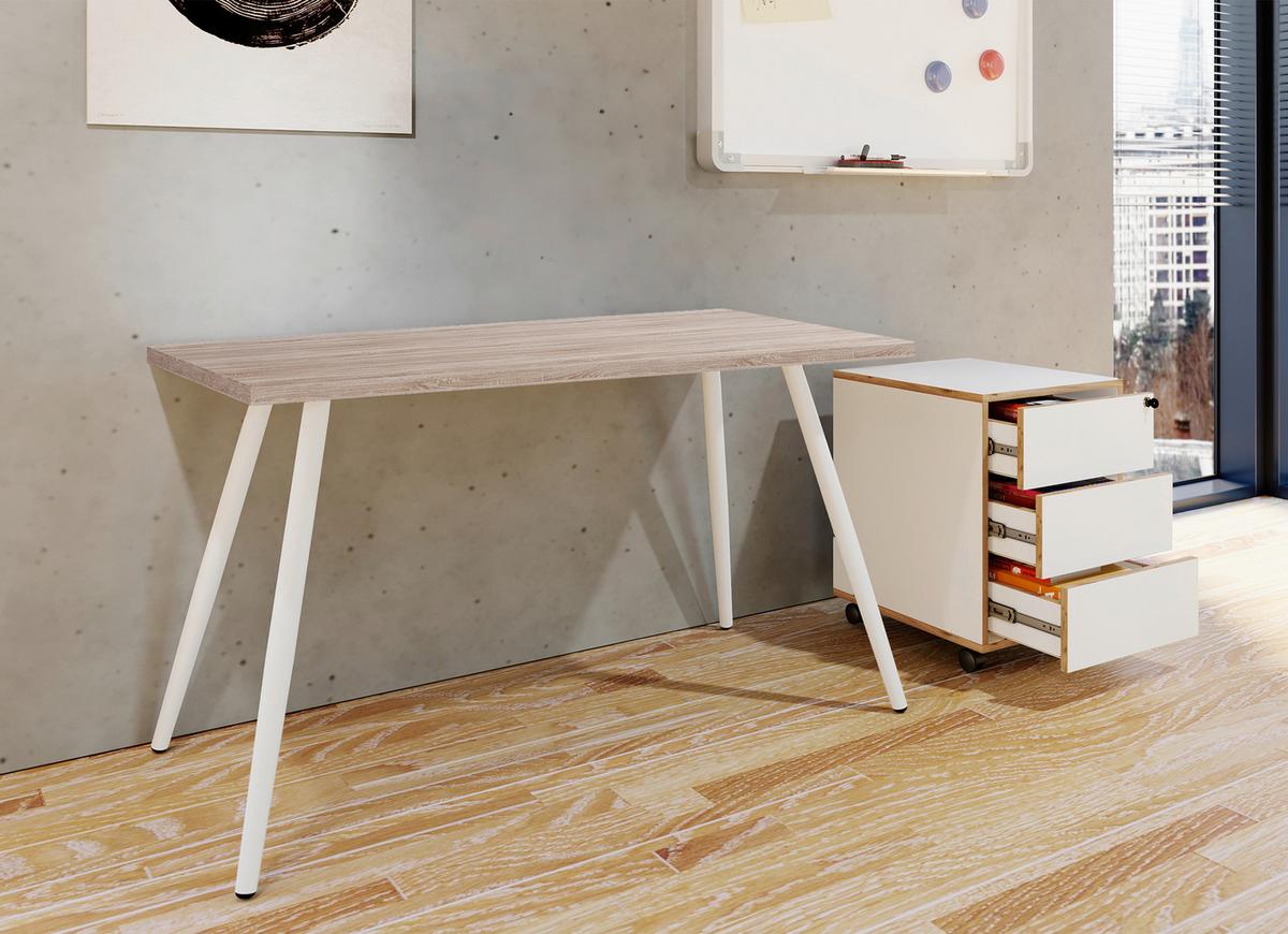 Pisalna Miza Salia, Bela, Barva Hrasta, 80x50cm - bela/hrast sonoma, Moderno, kovina/leseni material (80/50/70cm) - MID.YOU