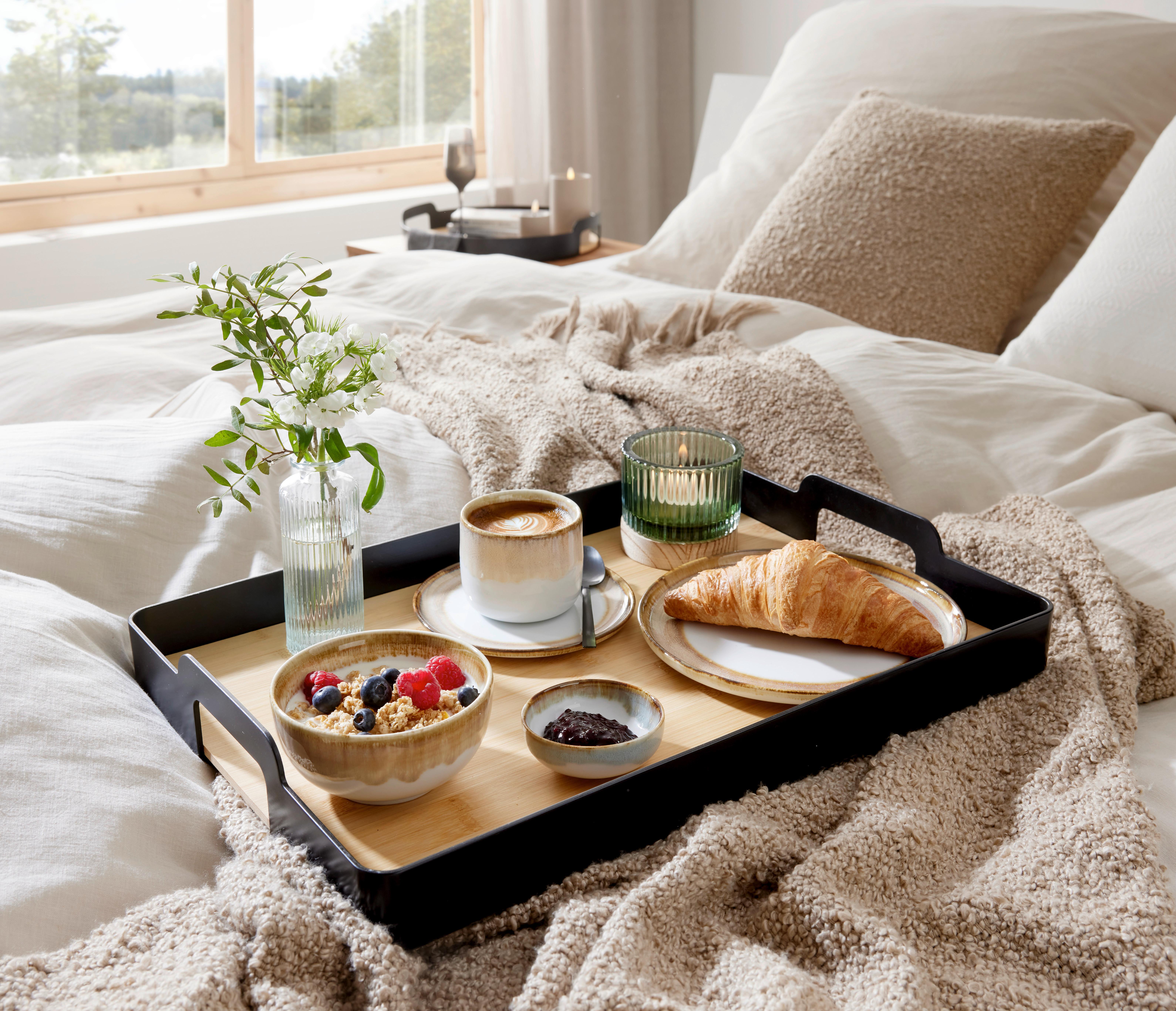 Serviertablett Betty eckig Schwarz/Natur - Schwarz, MODERN, Naturmaterialien/Kunststoff (49/7/34cm) - Mömax