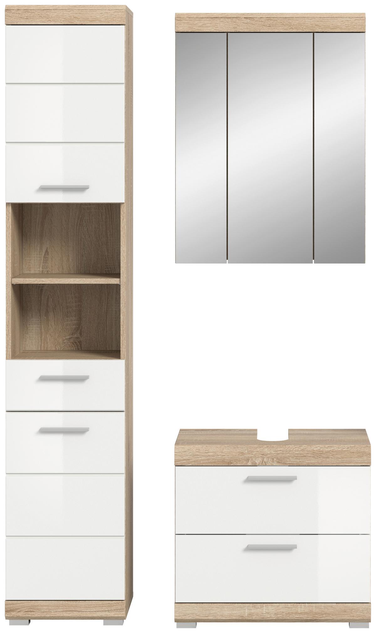 Kopalnica Lambada, Barva Hrasta, Bela, 3-Delna - srebrne barve/bela, Moderno, umetna masa/steklo (97cm) - MID.YOU