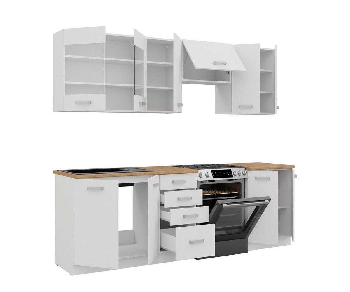 Blok Kuhinja Eko - boja hrasta/bela, Moderno, staklo/pločasti materijal (260/218/60cm) - Modern Living