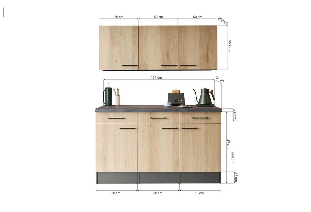 Buffet Oliver Grau - Schwarz/Grau, Trend, Holzwerkstoff/Metall (150/200/60cm) - Respekta