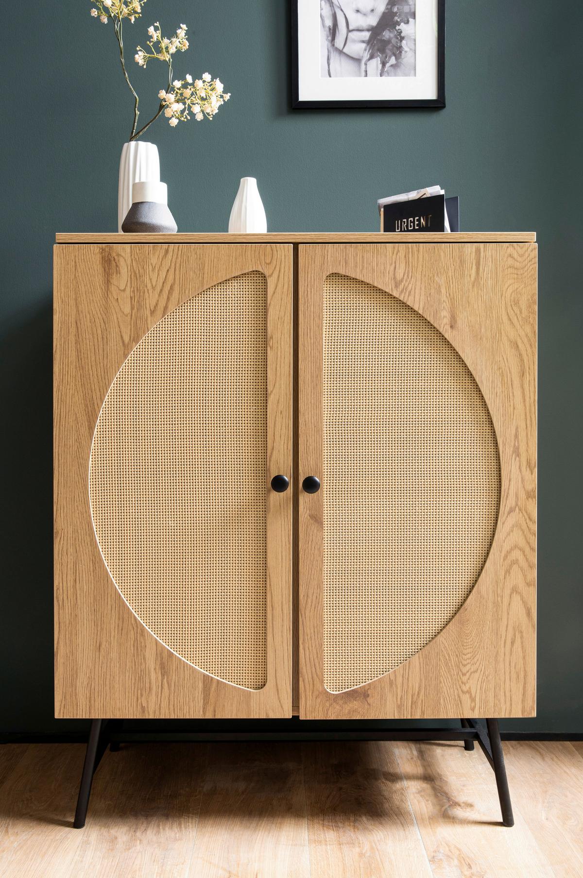 Komoda Sonoma, Videz Hrasta - črna/barve hrasta, Design, kovina/leseni material (80/103/39cm) - MID.YOU