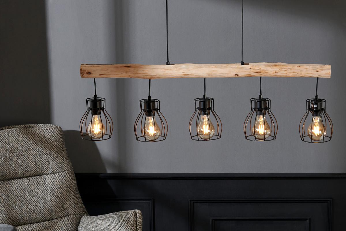 LAMPA WISZĄCA 15326-5NLU MINA *SBM* - kolor naturalny/czarny, Trend, metal/drewno (100/13,6/140cm) - Marama